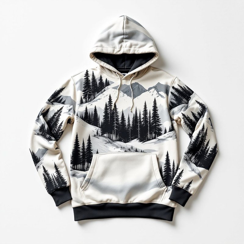 Streetwear graphic-print hoodie, Denali landscape across chest
