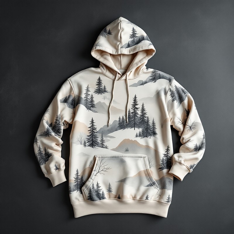 Editorial fashion hoodie, Denali pattern abstracted as watercolor