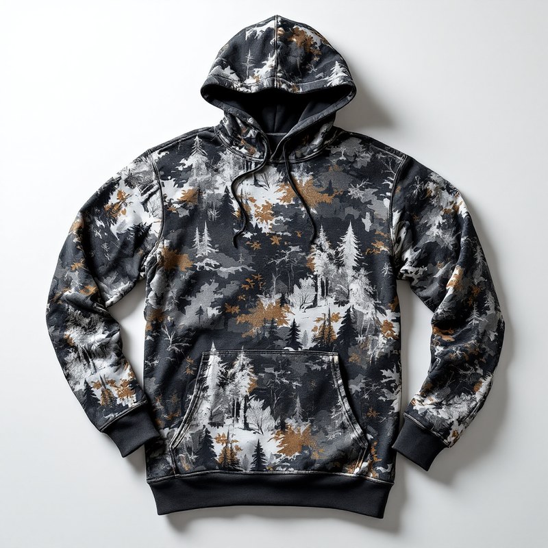 Tactical-grade tessellated all-over-print hoodie, Denali pattern in realistic mode